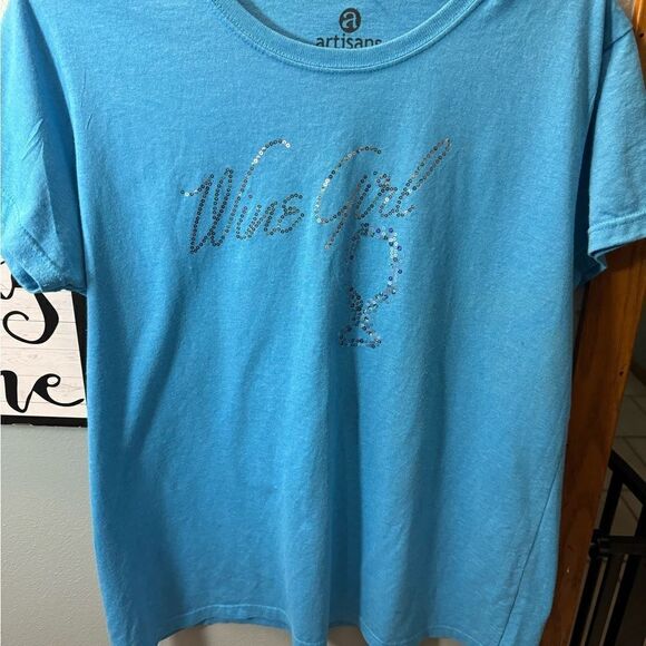 Artisians Wine Girl Sequence Tshirt Size L Blue - Picture 3 of 6
